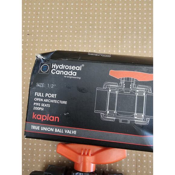 NEW Hydroseal Canada Kaplan PVC 1 1/2" True Union Ball Valve, rated at 200 PSI. - Picture 2 of 8